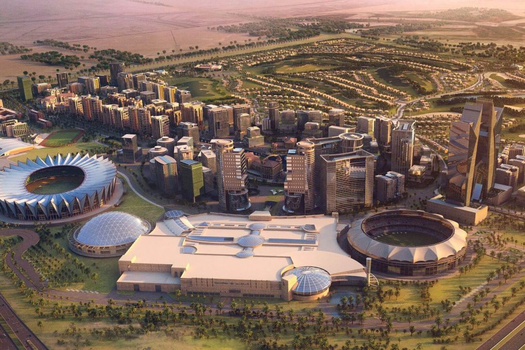 Fussball-Anlage Dubai Sports City, Vereinigte Arabische Emirate, mit Kunstrasen