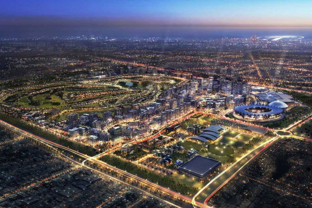 Fussball-Anlage Dubai Sports City, Vereinigte Arabische Emirate, mit Kunstrasen