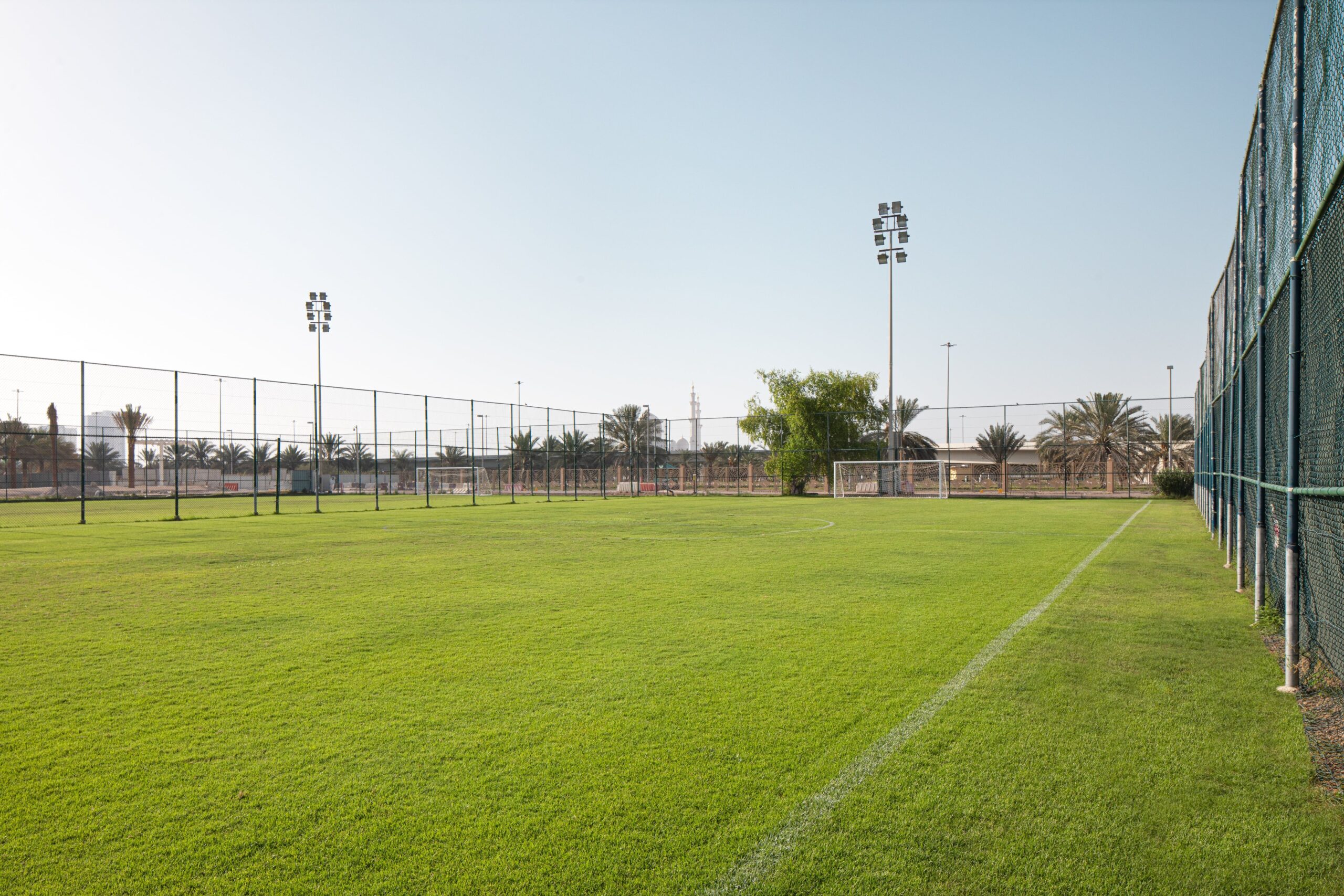 Fussball-Anlage Abu Dhabi, Vereinigte Arabische Emirate, mit Kunstrasen