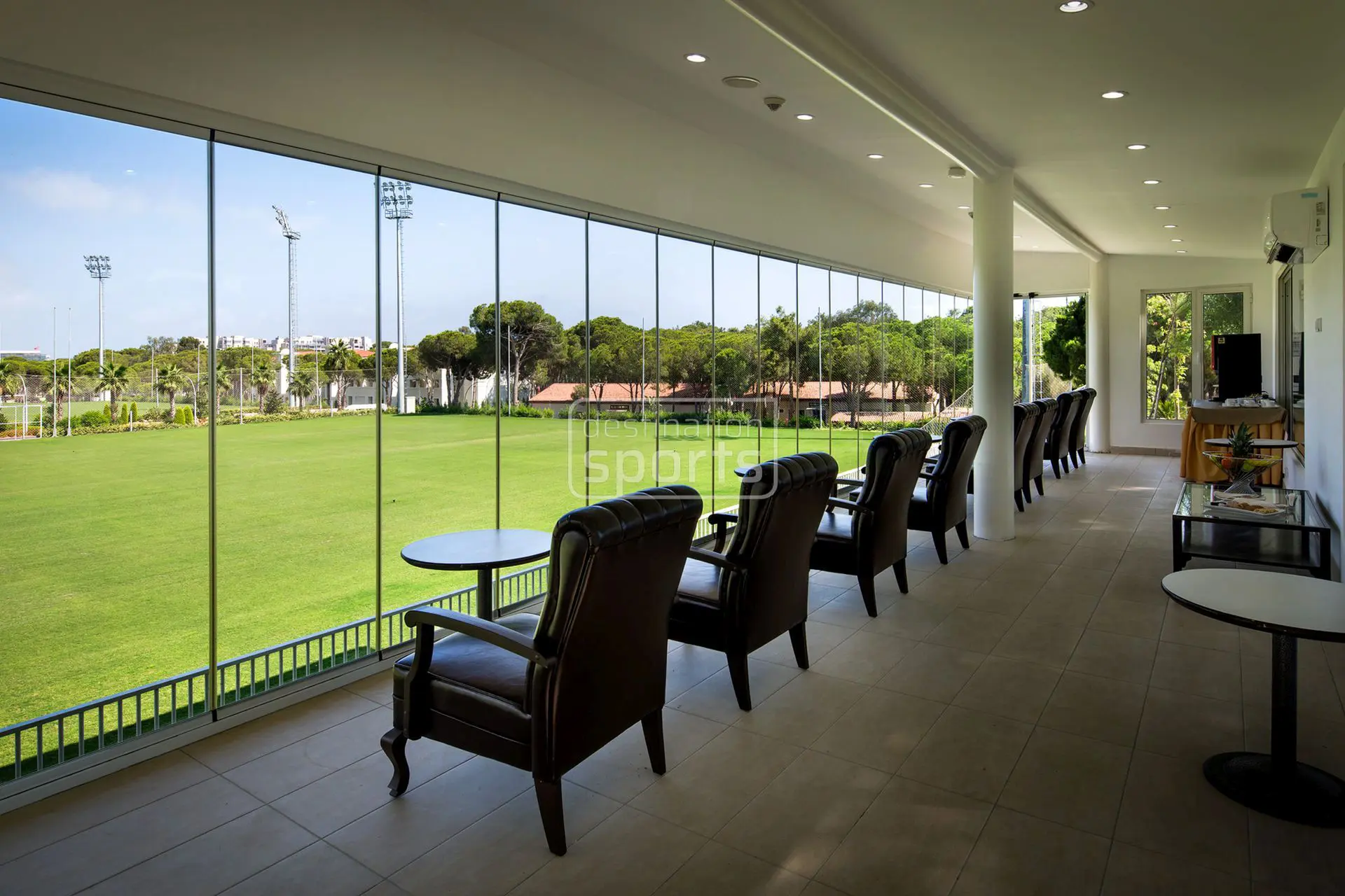 Soccer field at Bellis Deluxe Hotel, Turkey, with natural grass, near the sea