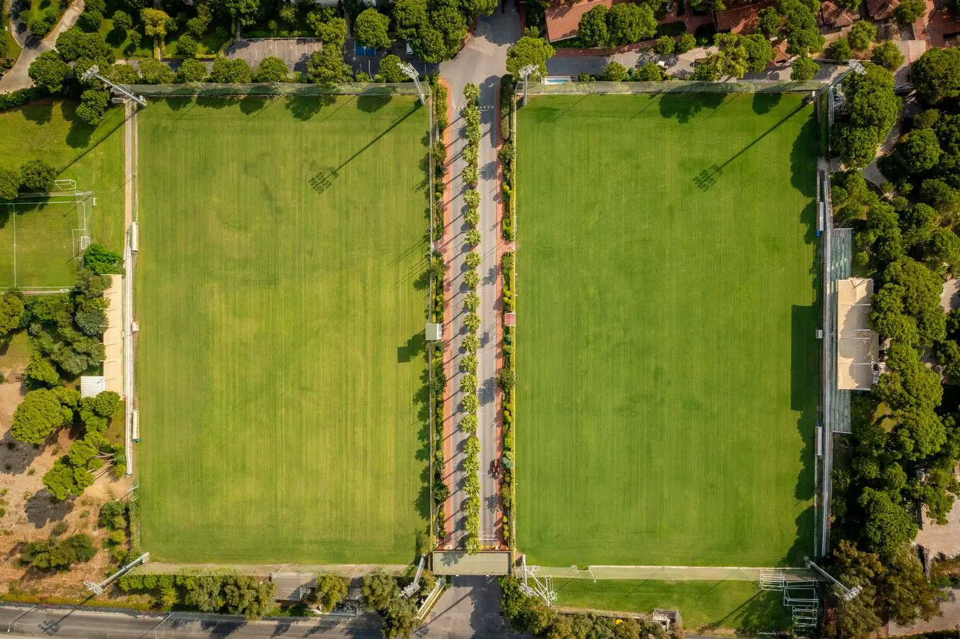 Soccer field at Bellis Deluxe Hotel, Turkey, with natural grass, near the sea