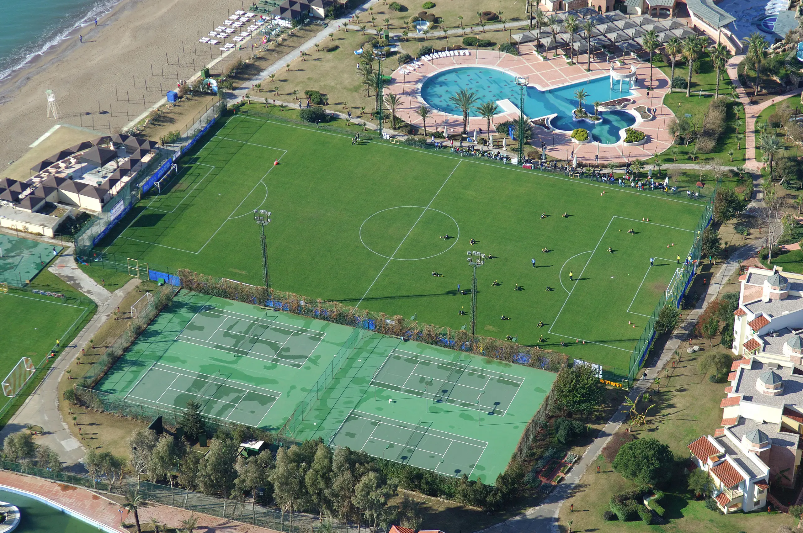 Limak Arcadia Sport Resort soccer facility, Turkey, with natural grass, near the sea